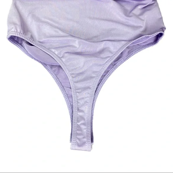 Fashion Nova | Lilac Purple Cut Out Body Suit Long Sleeve Thong back - Picture 12 of 16